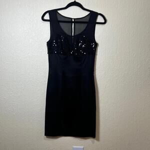Betsy‎ Johnson satin and sequin little black dress size 4 NWOT